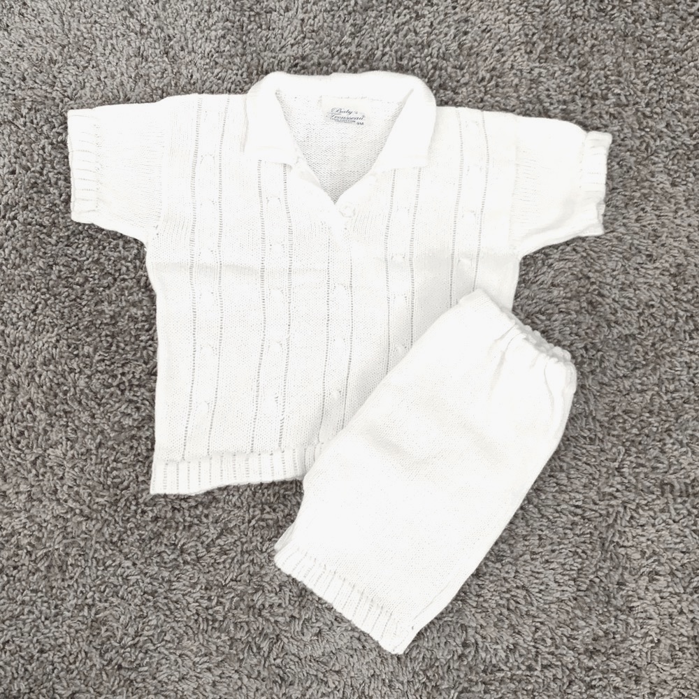 White baby knit short set